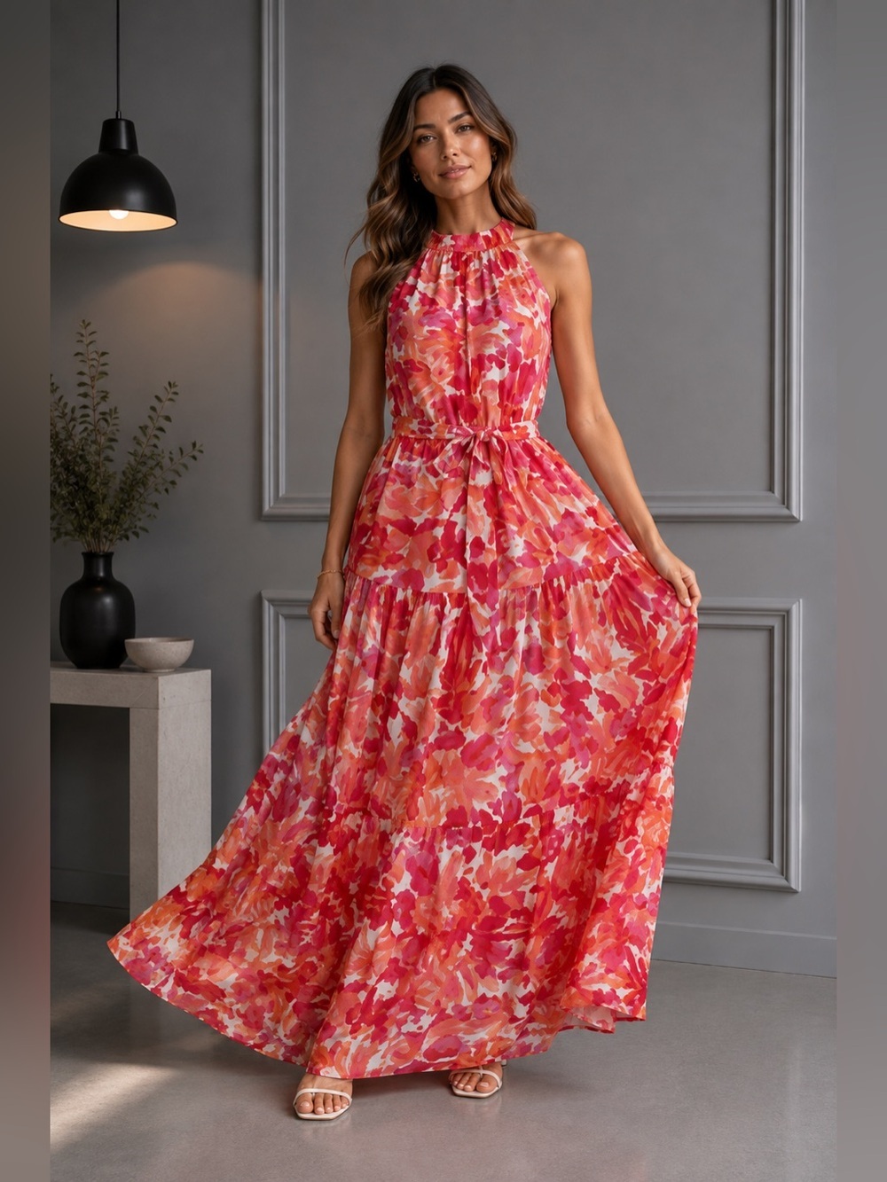 Petal & Pup Caroline Maxi Halter Dress M B2707
